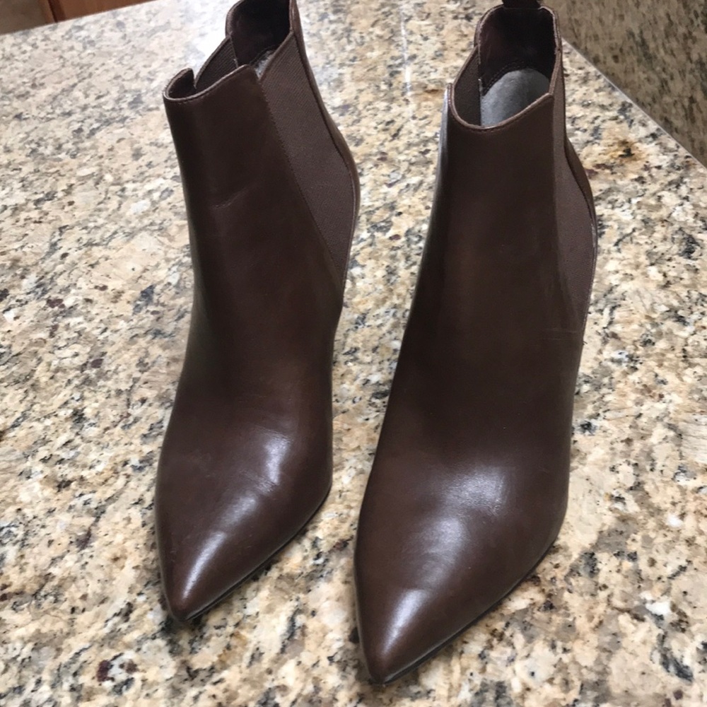 MK brown spiked heeled ankle booties